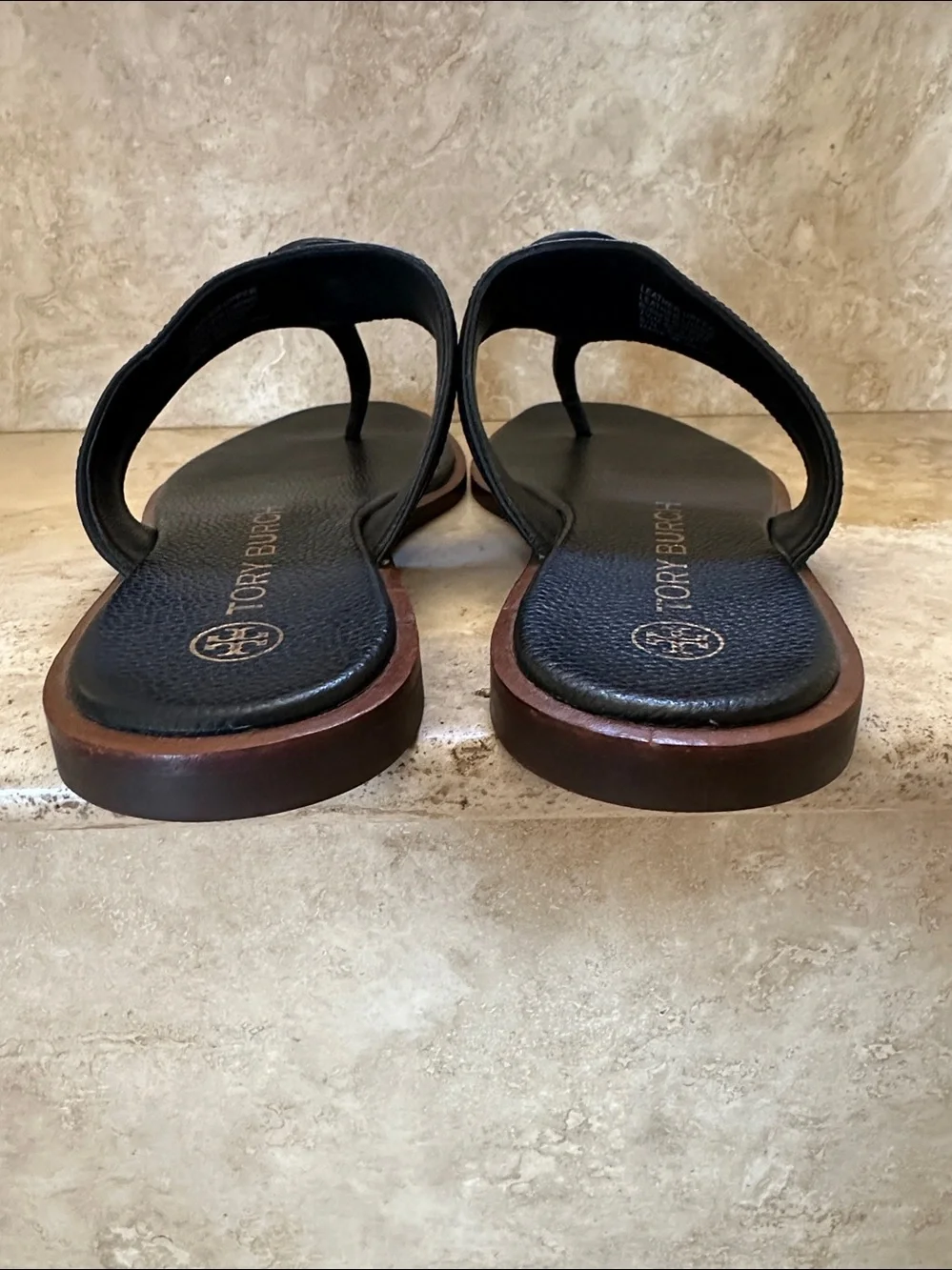Tory Burch Black Leather CARSON Thong Welt Sandals - Size 7.5